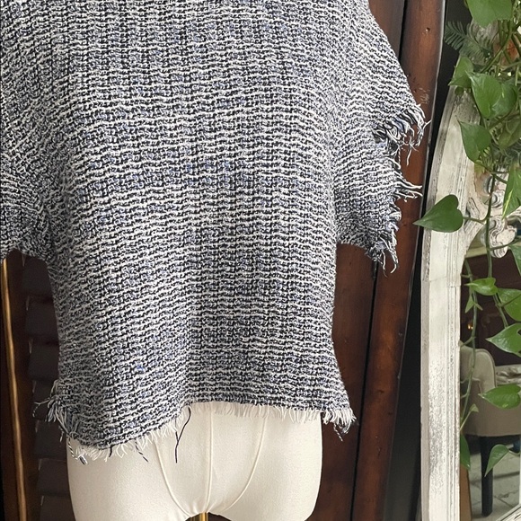 IRO Cropped Tweed Blue Black Raw Hem Top 38 Small Medium - Picture 6 of 9